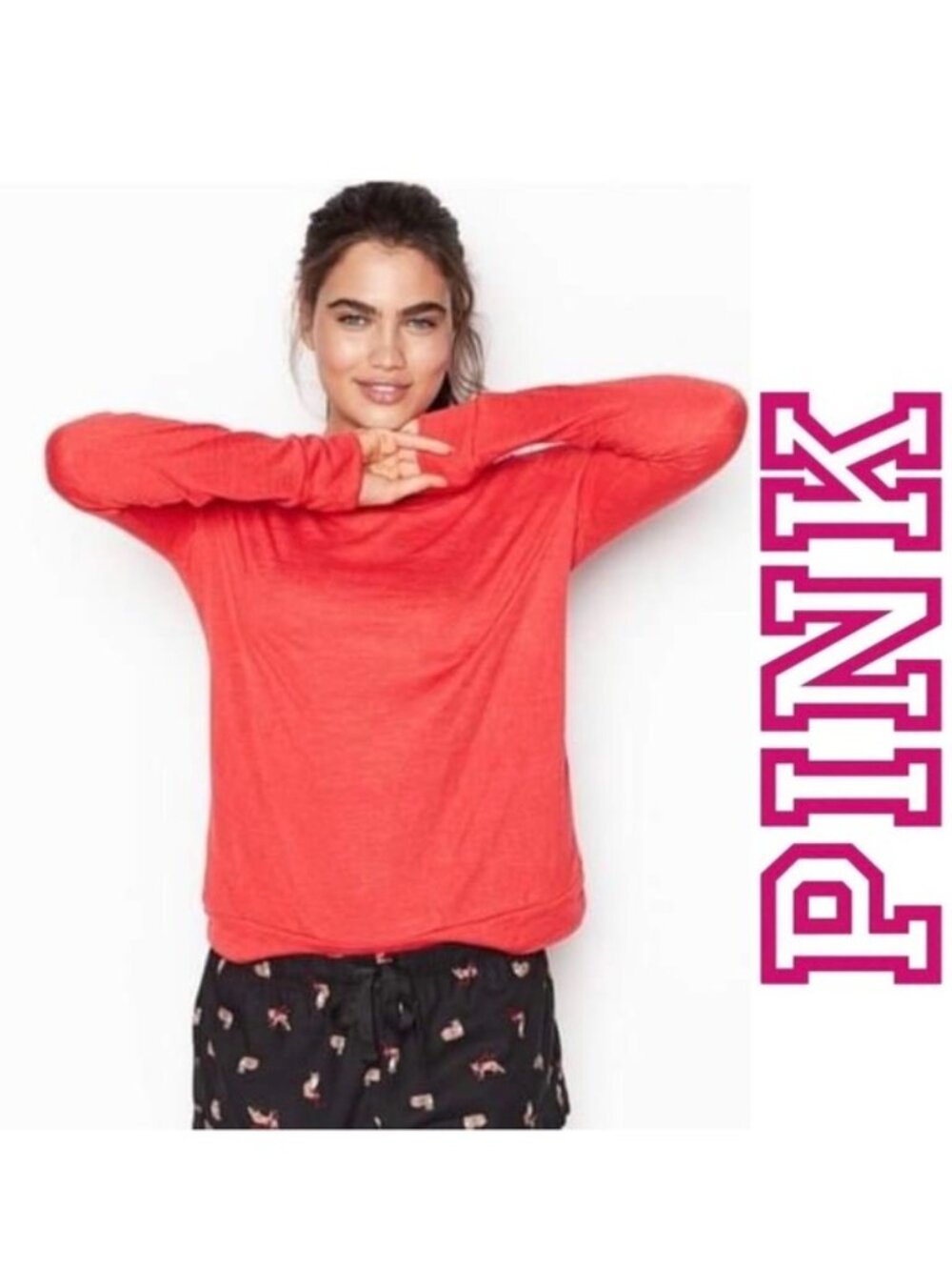 Victoria's Secret PINK | Long Sleeve Solid Red Layering Tee | Size Extra Small